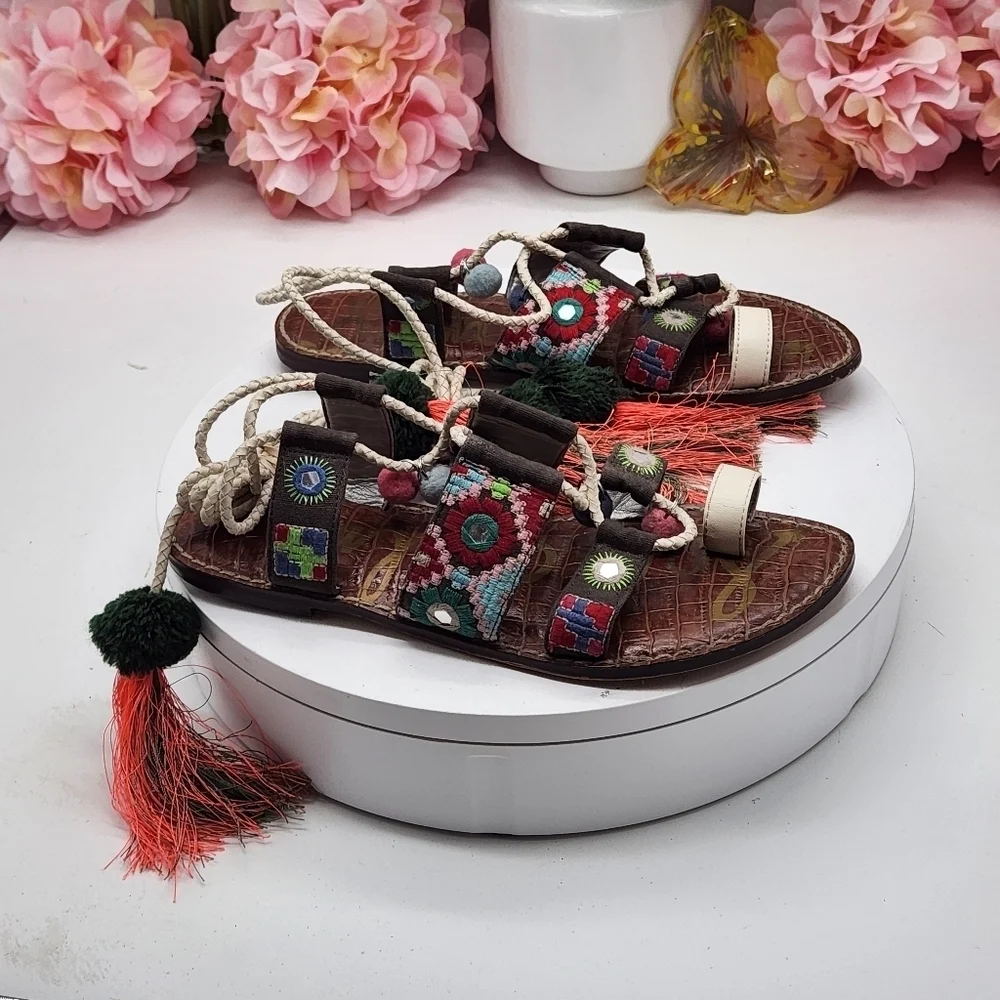 Sam Edelman Gretchen Mixed Color Gladiator Tassel Ethnic Sandals Size 7.5 - Picture 11 of 16